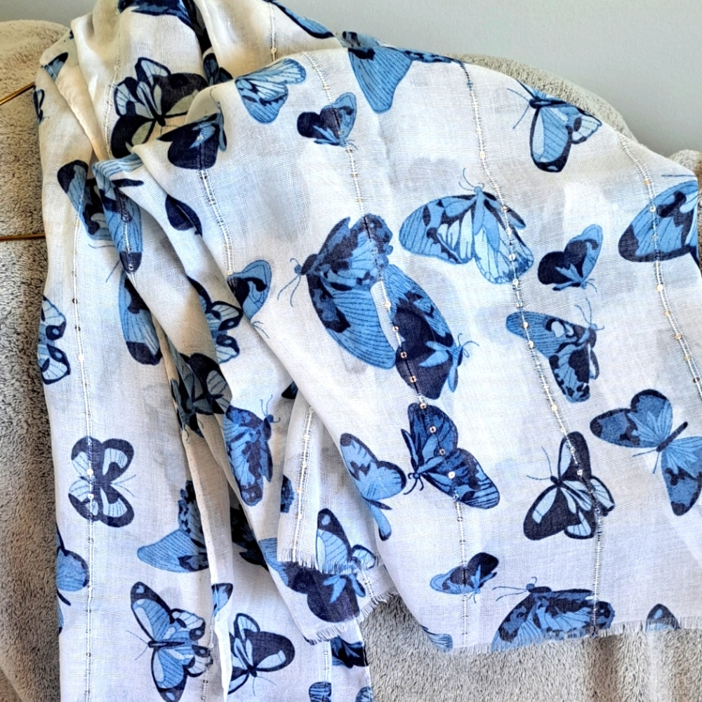 Blue Butterfly Print Scarf